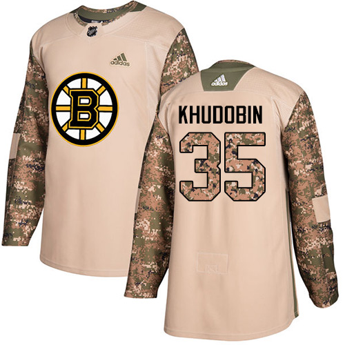 Adidas Bruins #35 Anton Khudobin Camo Authentic Veterans Day Stitched NHL Jersey - Click Image to Close